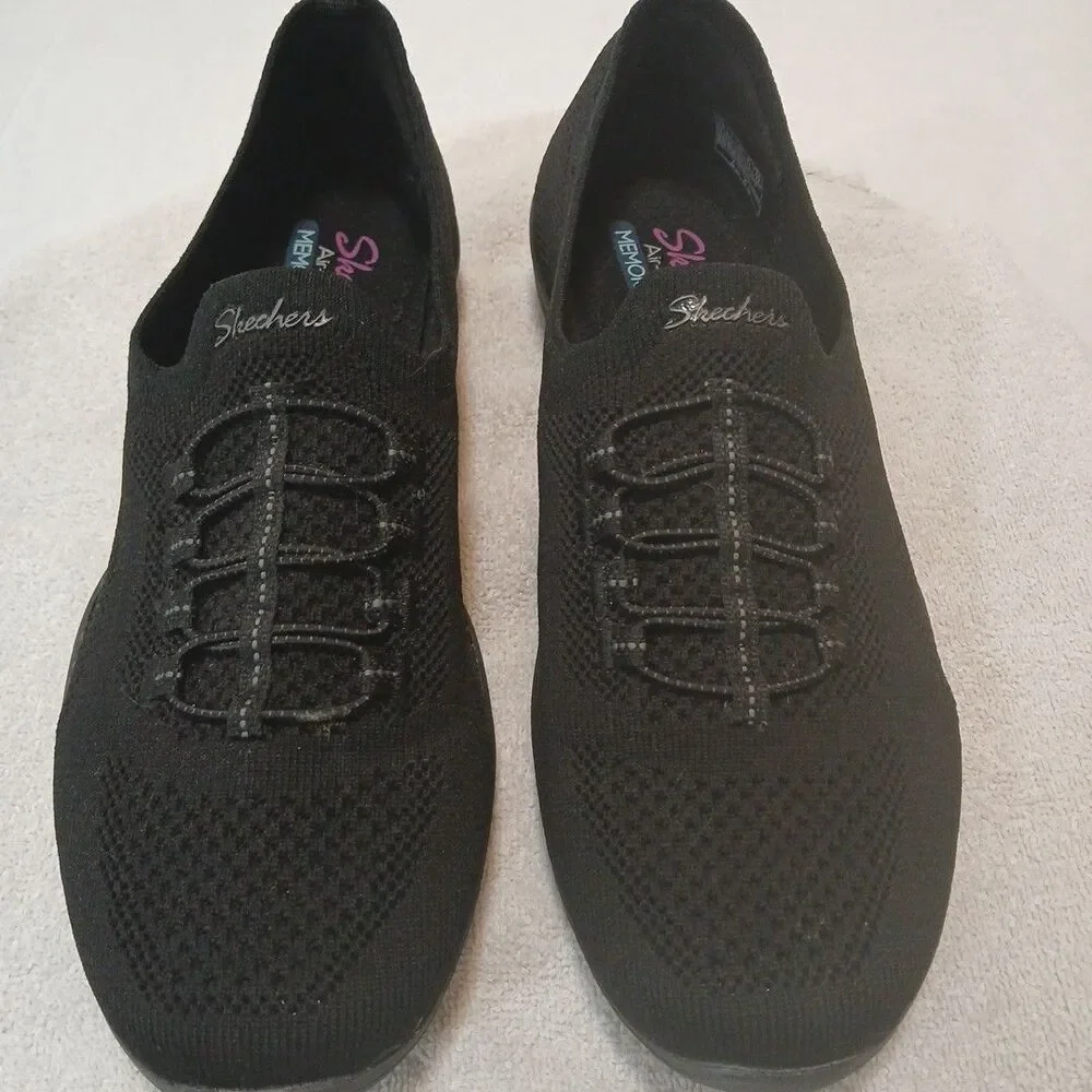 Skechers Shoes Slip On Black Stretch Fit Air Cooled Memory Foam Womens SZ 10 NEW